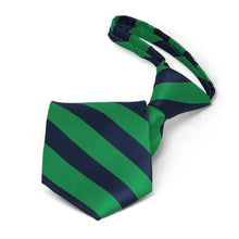Load image into Gallery viewer, Boys&#39; Kelly Green and Navy Blue Striped Zipper Tie