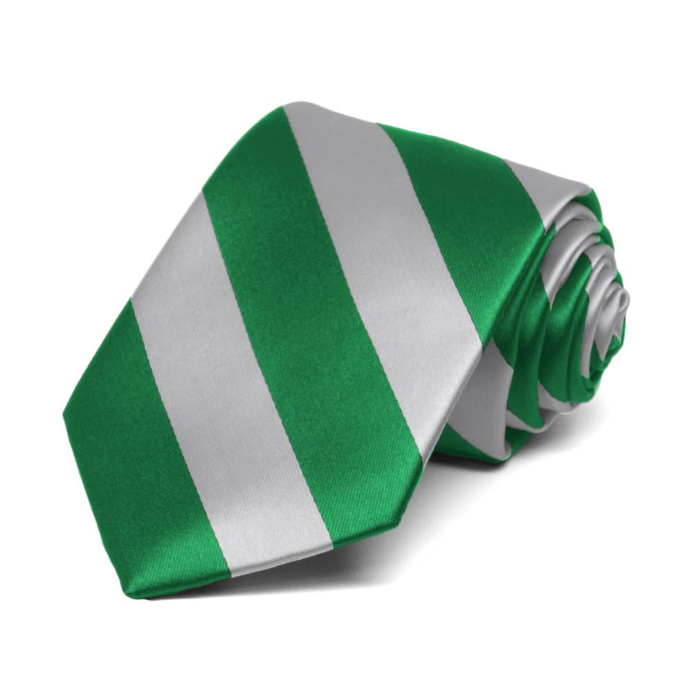 Boys' Kelly Green and Silver Striped Tie