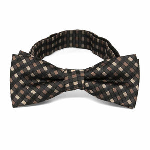 Boys' brown and black plaid bow tie, front view