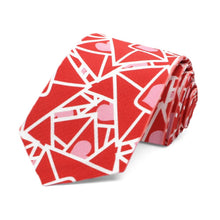 Load image into Gallery viewer, A red and pink boys tie in a Valentine&#39;s Day envelope pattern