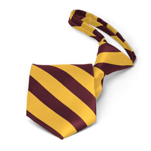 Load image into Gallery viewer, Boys&#39; Maroon and Golden Yellow Striped Zipper Tie