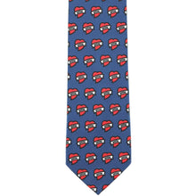 Load image into Gallery viewer, The front of a blue tie with a mom tattoo heart pattern