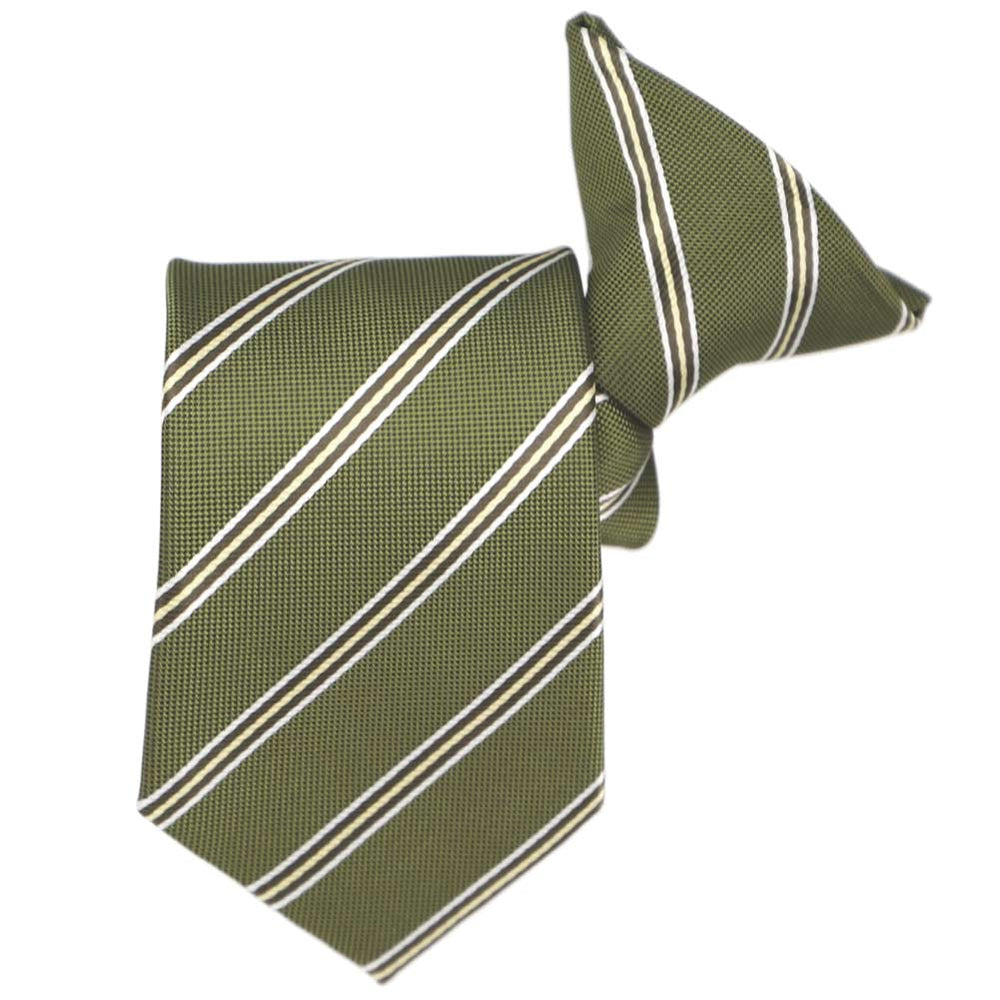 A boys clip-on tie in moss green stripes