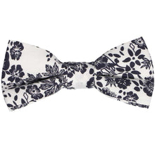 Load image into Gallery viewer, Boys navy blue and white floral bow tie
