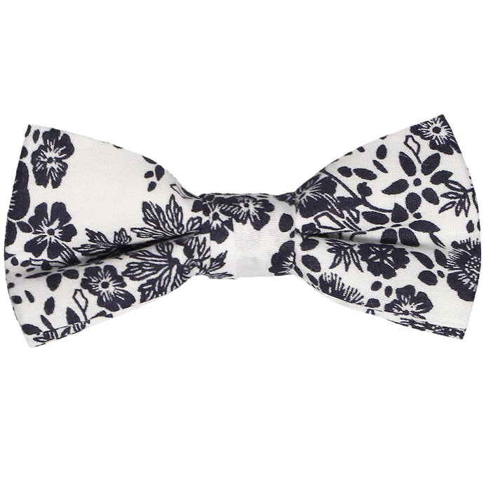 Boys navy blue and white floral bow tie