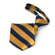 Load image into Gallery viewer, Boys&#39; Navy Blue and Gold Bar Striped Zipper Tie