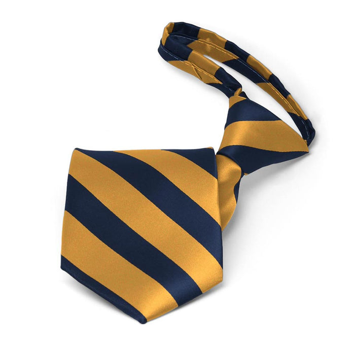 Boys' Navy Blue and Gold Bar Striped Zipper Tie