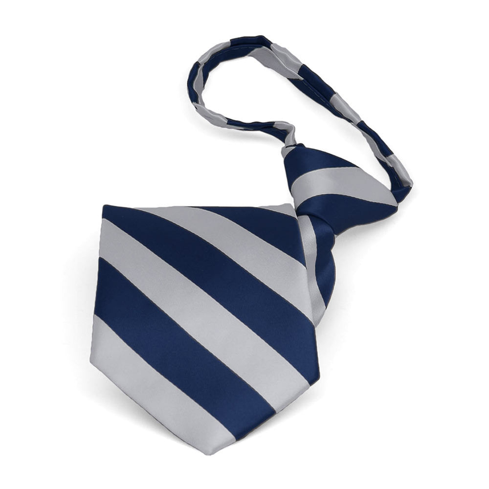 Boys' Navy Blue and Silver Striped Zipper Tie
