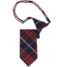 Load image into Gallery viewer, A rolled red and blue plaid boys&#39; breakaway tie