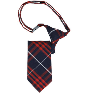 A rolled red and blue plaid boys' breakaway tie