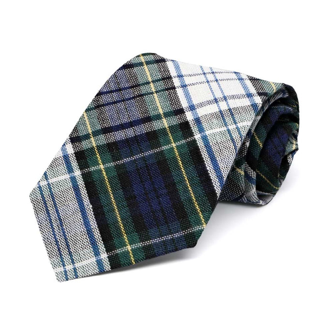 Boys' navy, green and white plaid tie