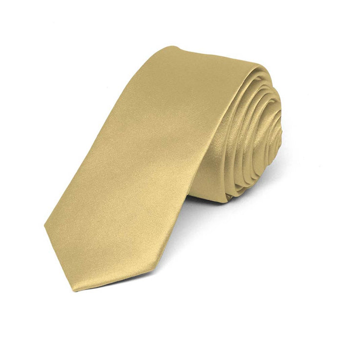 Boys' Pale Gold Skinny Solid Color Necktie, 2