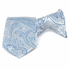 Load image into Gallery viewer, Boys&#39; light blue paisley clip-on tie, folded front view