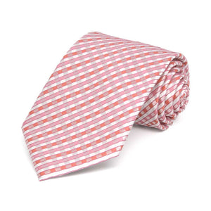 Boys' pink and white plaid necktie, rolled view