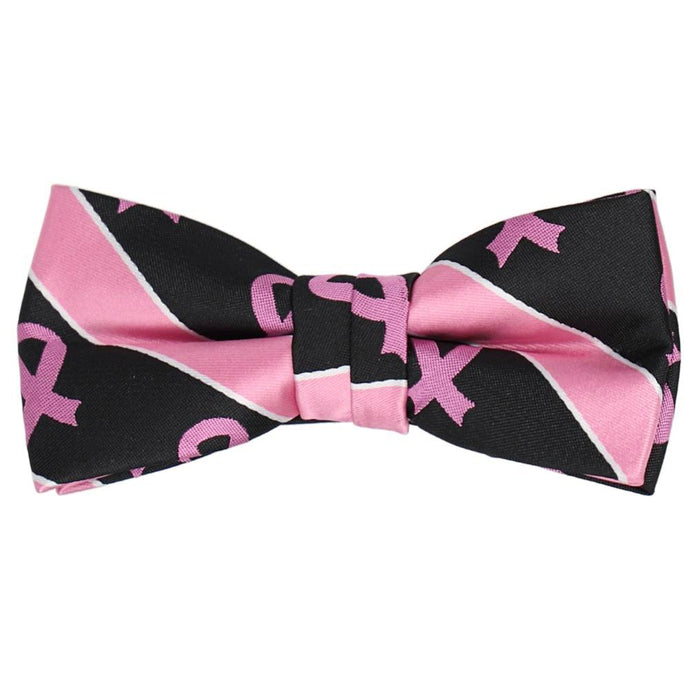 A pink and black striped pink ribbon bow tie in a child's size