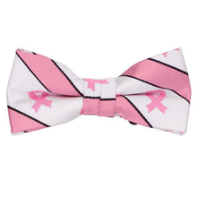 Load image into Gallery viewer, A pink and white striped pink ribbon bow tie in a child&#39;s size