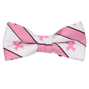A pink and white striped pink ribbon bow tie in a child's size