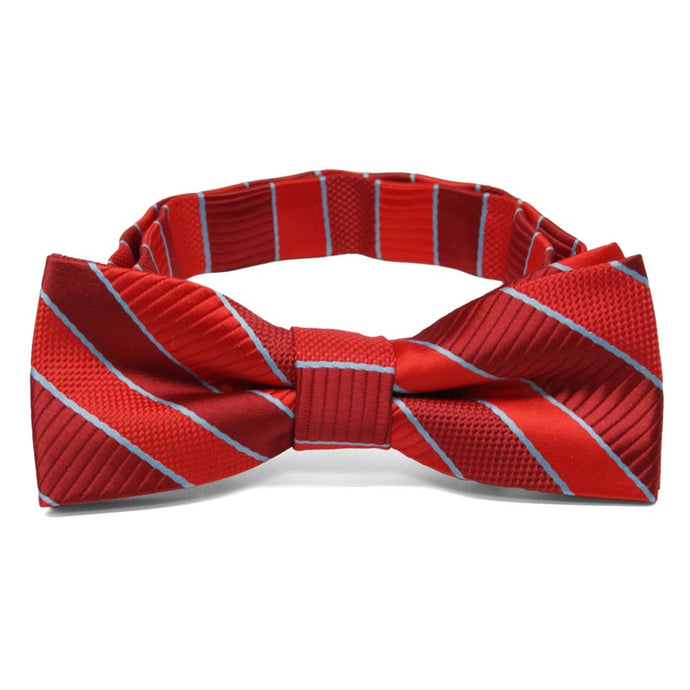 Red and silver striped boys' bow tie, front view