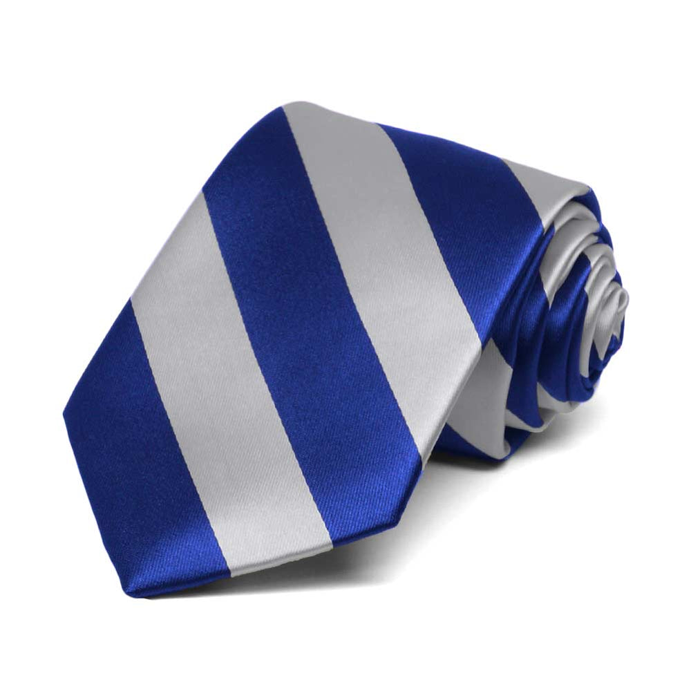 Boys' Royal Blue and Silver Striped Tie