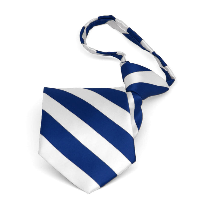 Boys' Royal Blue and White Striped Zipper Tie