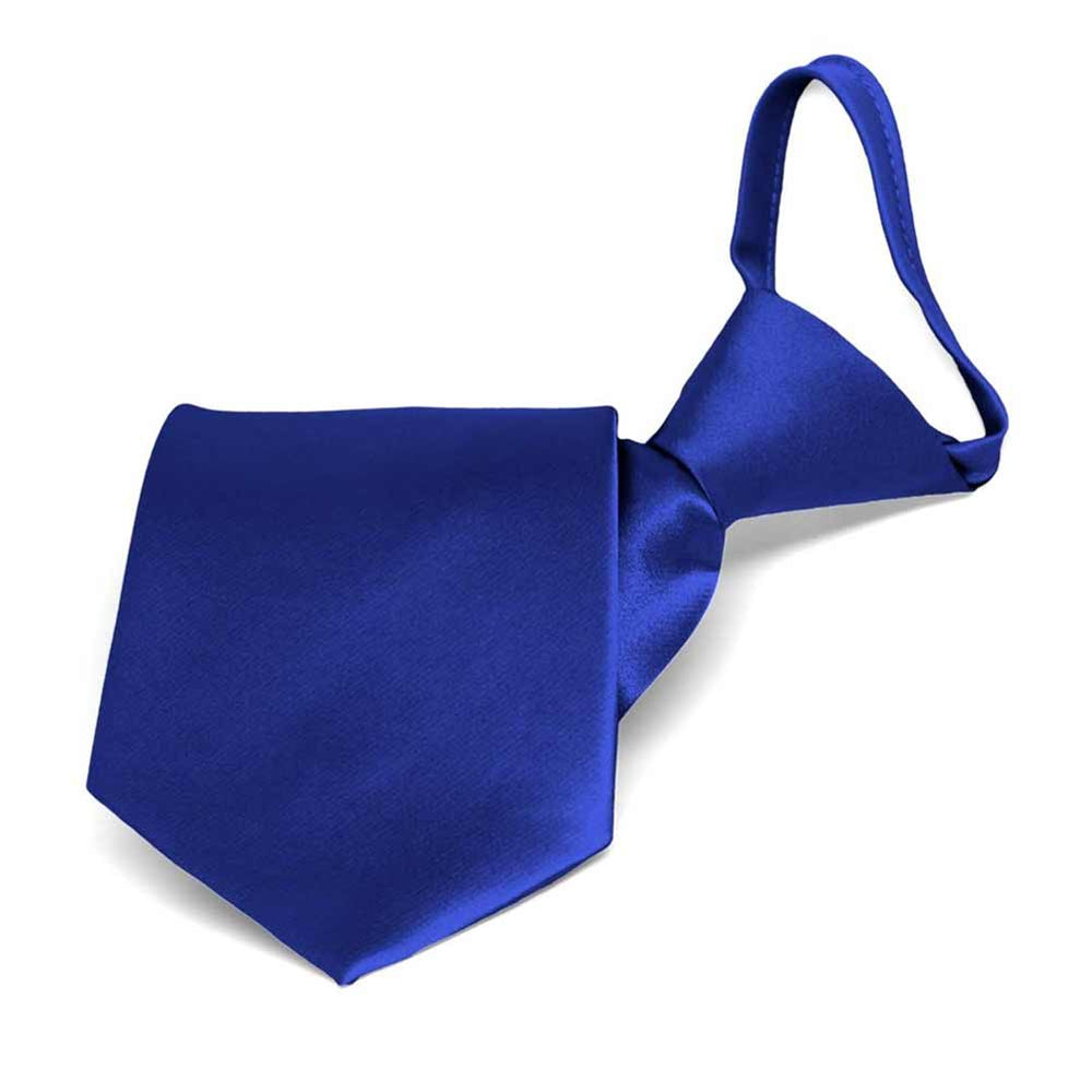 Boys' Sapphire Blue Solid Color Zipper Tie