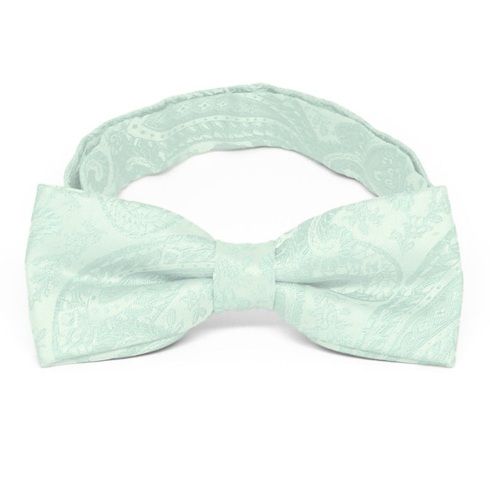 Boys' seafoam paisley bow tie, close up front view