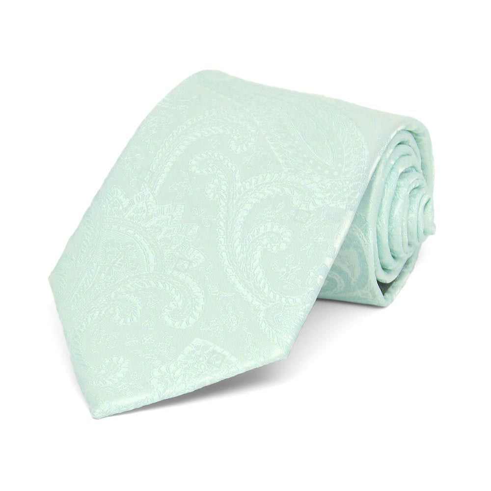 Boys' seafoam paisley tie, rolled to show pattern