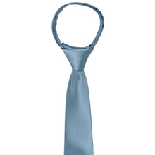 Load image into Gallery viewer, The knot and front on a boys serene blue zipper tie