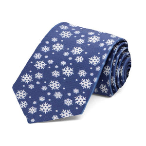 A boys' dark blue and white snowflake tie