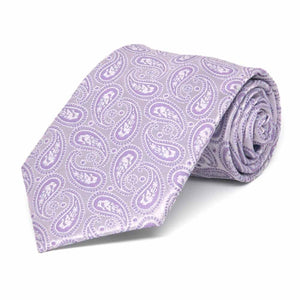 Light purple paisley boys' necktie, rolled view