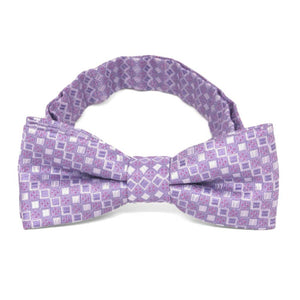 Light purple square pattern boys' bow tie, front view
