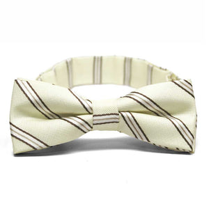 Cream and brown striped boys' bow tie, front view