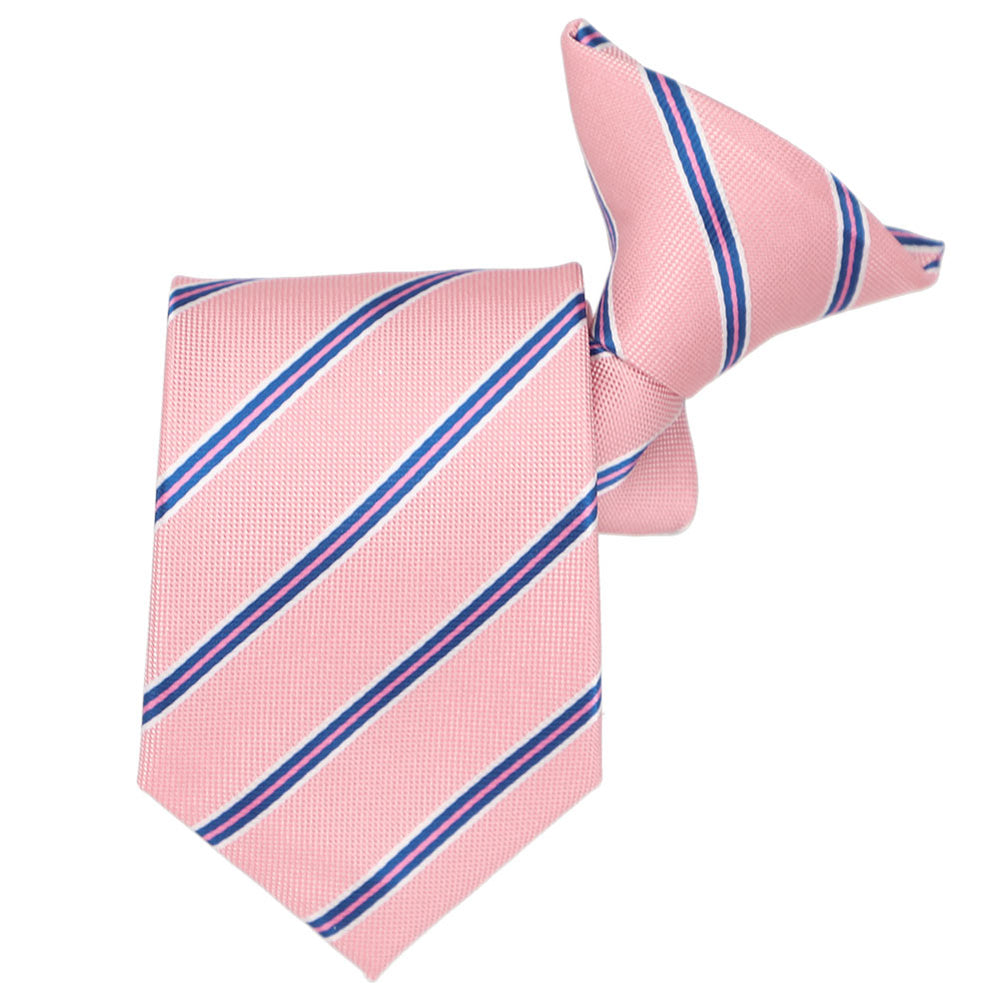 Pink, white and blue striped clip-on boys' tie