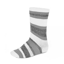 Load image into Gallery viewer, Boys&#39; classic colors gray and white crew height striped socks.