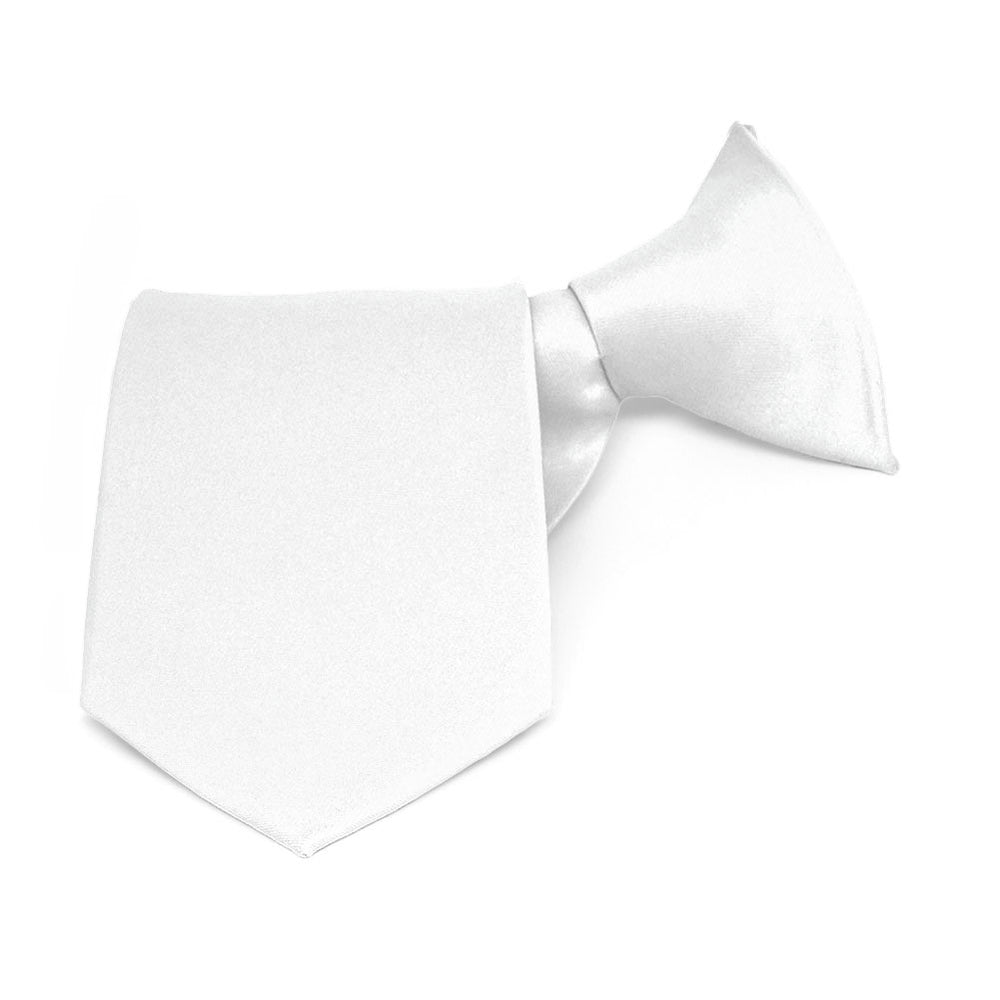 Boys' White Solid Color Clip-On Tie