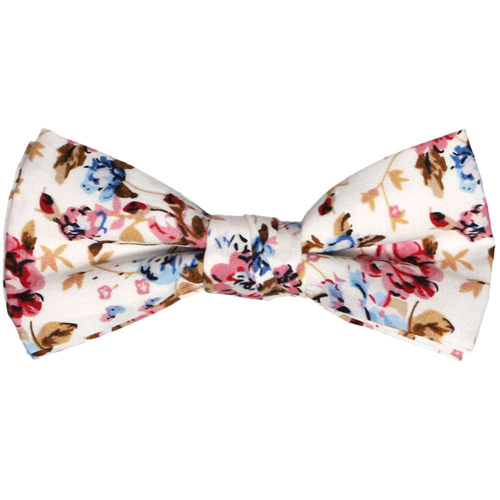 Boys' white, pink, blue and tan floral bow tie