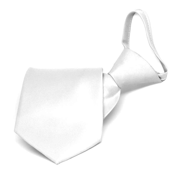Boys' White Solid Color Zipper Tie