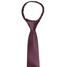 Load image into Gallery viewer, The knot and front of a boys wine zipper tie