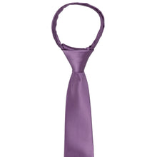Load image into Gallery viewer, The knot and front of a boys wisteria purple zipper tie