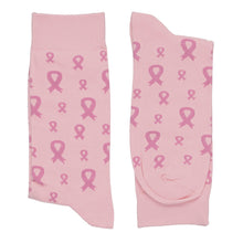 Load image into Gallery viewer, Men&#39;s pink breast cancer awareness dress socks with pink ribbon design