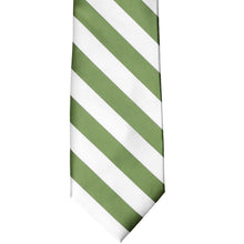 Load image into Gallery viewer, The front of a bridal clover green and white striped tie