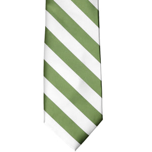 The front of a bridal clover green and white striped tie