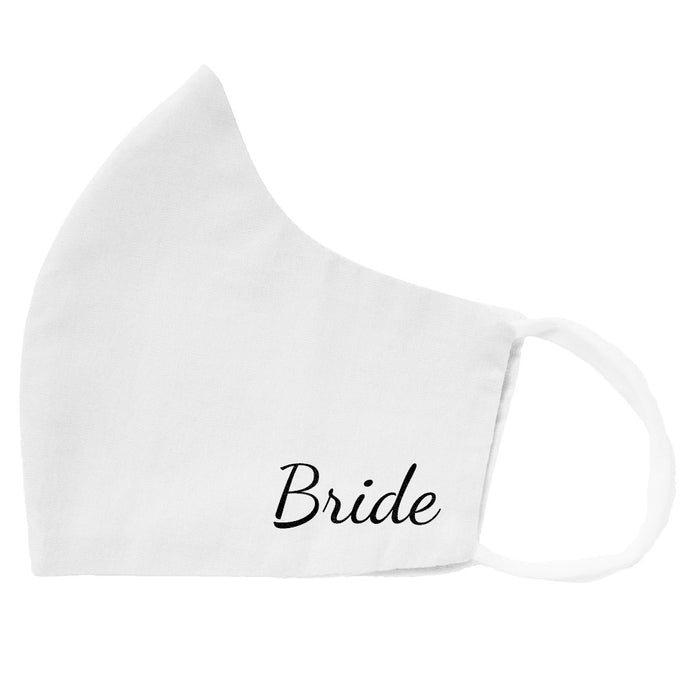 White cloth face mask with bride design