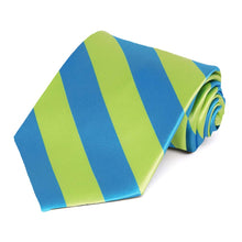 Load image into Gallery viewer, Bright Blue and Bright Green Striped Tie