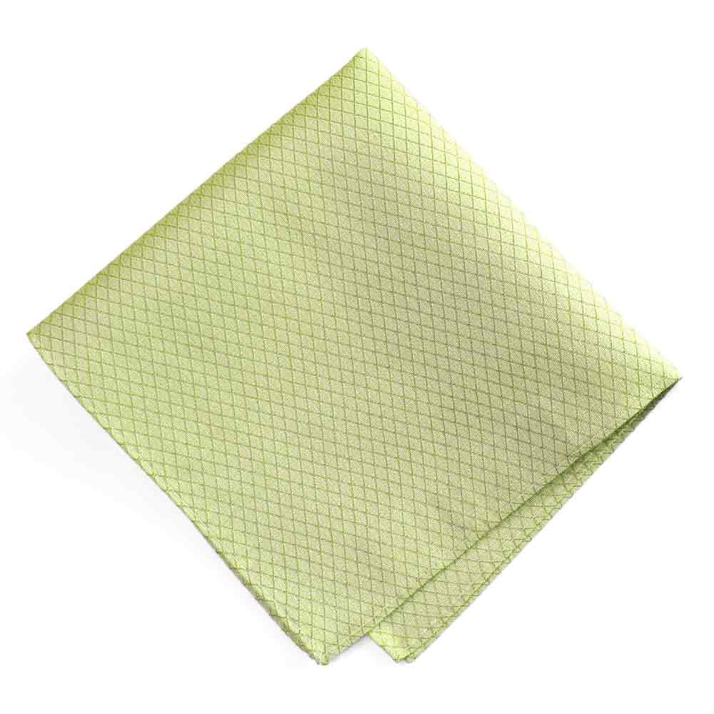 A folded light green pocket square with a lattice texture