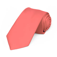 Load image into Gallery viewer, Bright Coral Premium Slim Necktie, 2.5&quot; Width