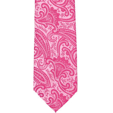 Load image into Gallery viewer, Flat front view of a bright fuchsia paisley necktie