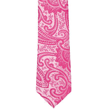 Load image into Gallery viewer, Front view of a bright fuchsia paisley slim tie