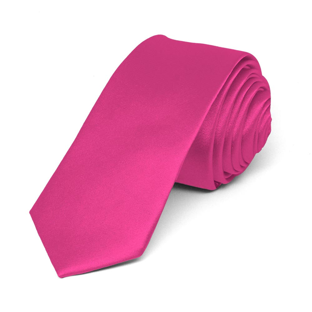 Bright Fuchsia Skinny Solid Color Necktie, 2