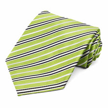 Load image into Gallery viewer, Lime Green Black and White Striped Necktie